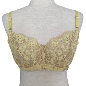 NEW SKARLETT BLUE Sheer Lace Balconette Bra Yellow Size 38C Adjustable